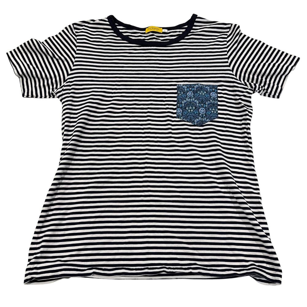 SUNSPEL Womens Striped Floral Pocket T-Shirt Made in England L